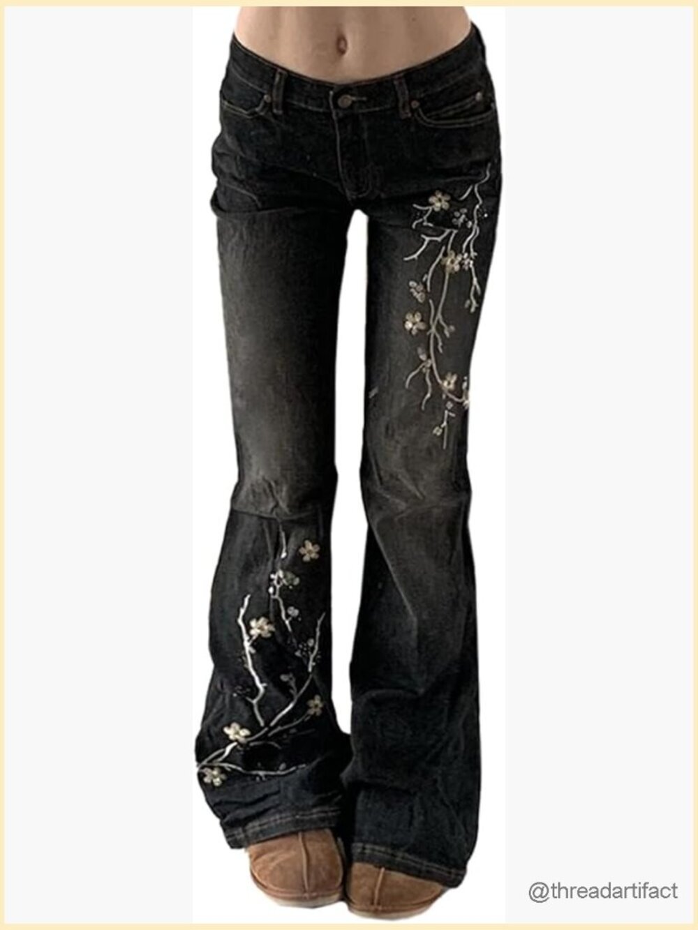 Bell Bottom Gothic Jeans Y2K Low Waist Flare Embroidered Denim Pants